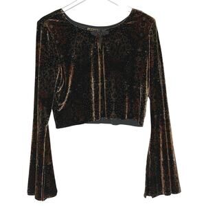 Vintage Velvet Fare Sleeve Top Studio 1 Chocolate Brown Cropped Whimsygoth Fairy